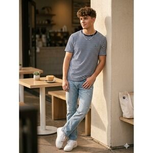 SOLD Polo Ralph Lauren Navy Striped Short Sleeve T-Shirt Crew Neck Clean Boy